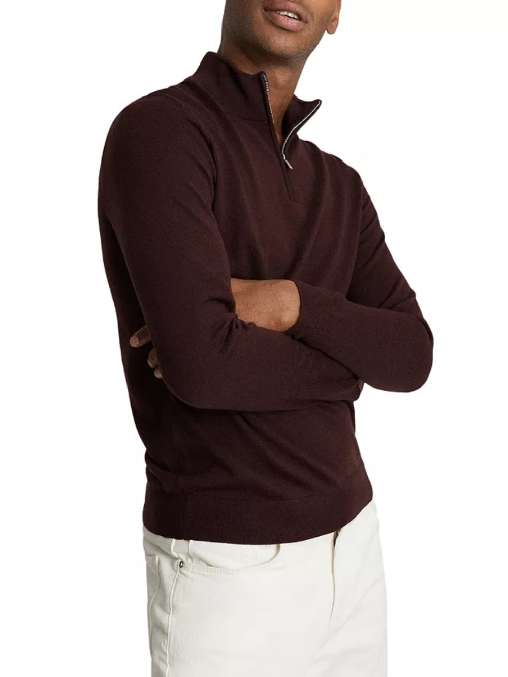REISS BURGUNDY 100% WOOL QUARTER ZIP PULLOVER SWEATER - size small